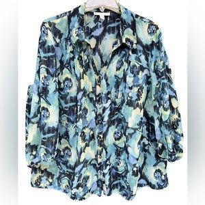 JM Collection Sheer Watercolored Flowers Blouse Size 20W